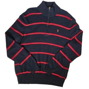 Polo by Ralph Lauren Blue and Red Stripe 1/4 Zip Sweater Men Size Large